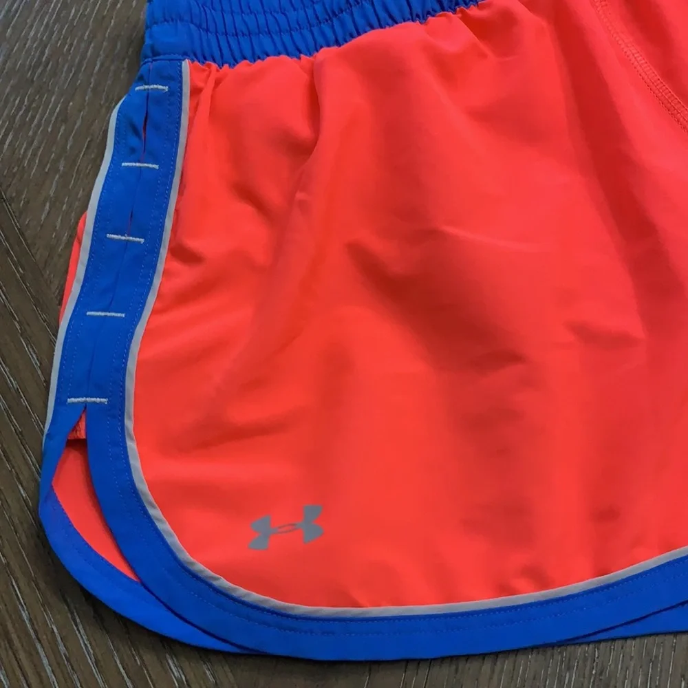 Under Armor heat gear neon pink orange & blue athletic running shorts Size S